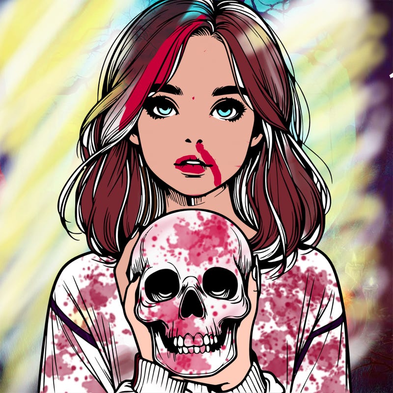 realistic girl holding a skull