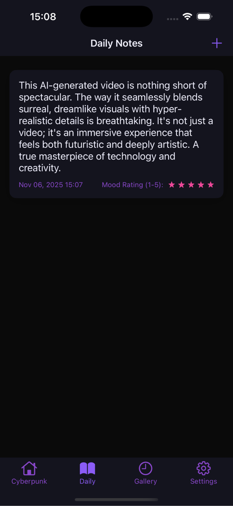 AI Siren - Daily notes screen of AI Siren app featuring a user review about AI video creation