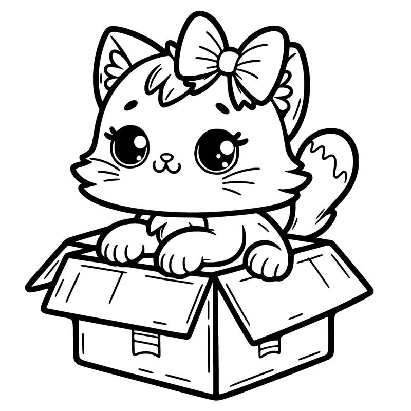 a cat with a bow that is sitting in a box
