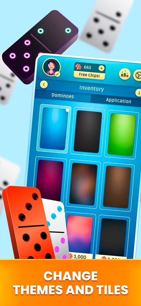 Customization menu for choosing domino tile colors and board themes.