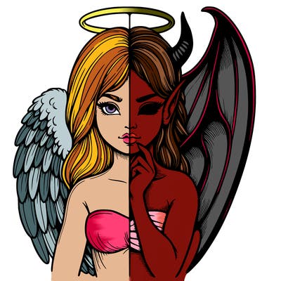 realistic angel half demon