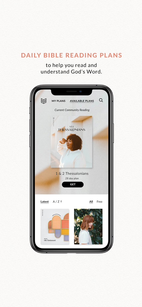 She Reads Truth - She Reads Truth mobile app interface showing various daily Bible reading plans for women.