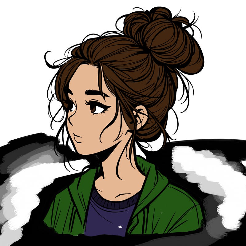realistic teenage girl with a messy bun