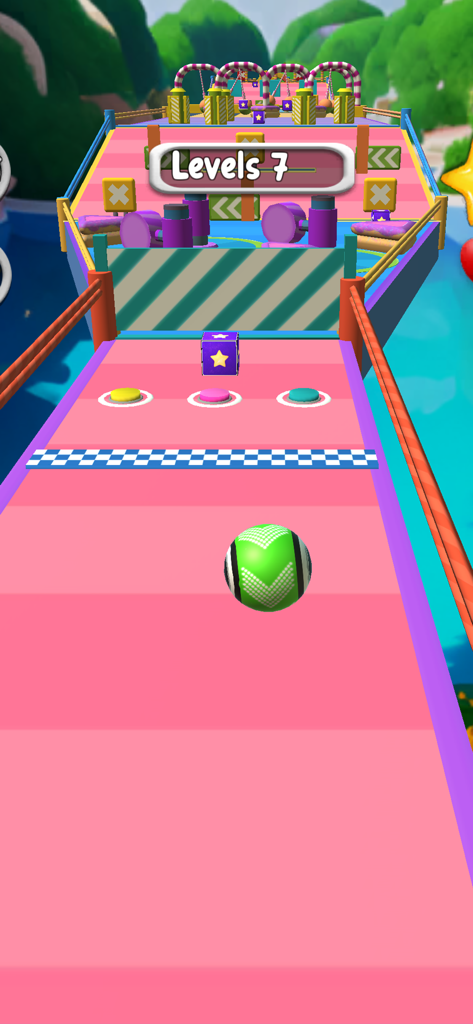 Rolling Ball Sky Escape Game - A green ball rolling on a pink track in Rolling Ball Sky Escape Game