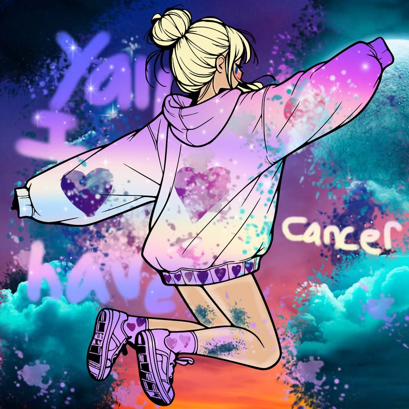 realistic girl jumping with a bun and oversized sweatshirt