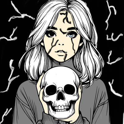 realistic girl holding a skull