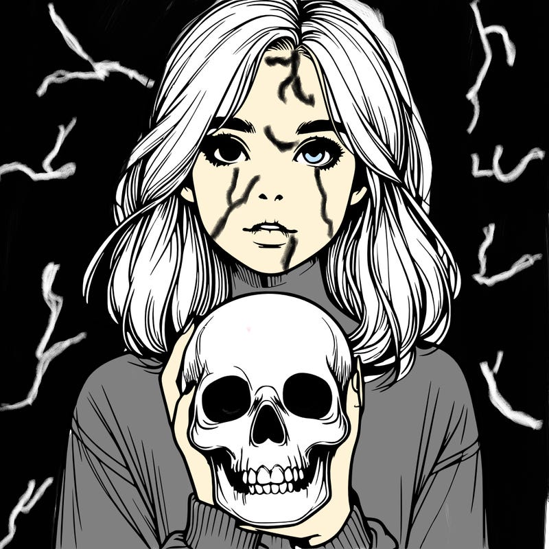 realistic girl holding a skull