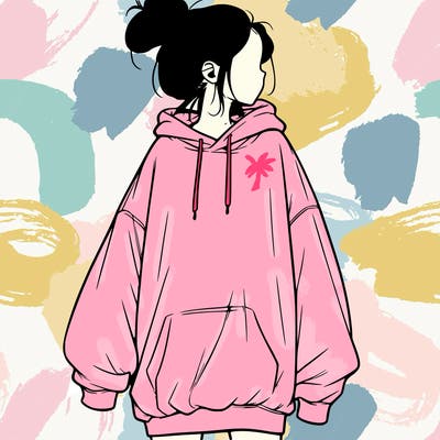 realistic girl with a oversized sweatshirt on and a bun