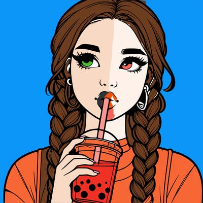 realistic girl with braided hair drinking boba