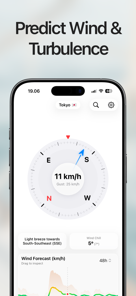 Wind Compass: Predict Speed - Wind Compass app interface displaying live wind speed direction and forecast data