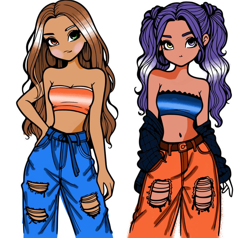 2 girls in crop tops and baggy jeans ripped