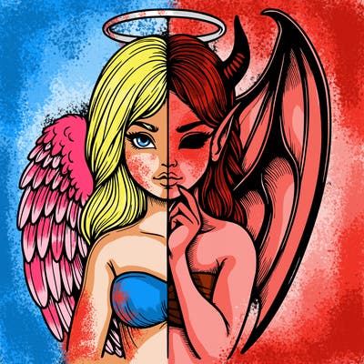 realistic angel half demon