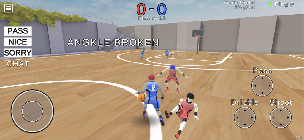 Unmatched Basketball - In-game screenshot of Unmatched Basketball featuring a 3v3 streetball match where a player performs an ankle-breaking crossover.