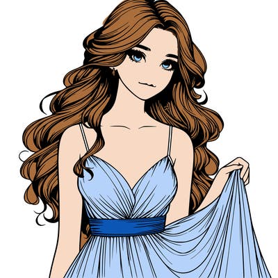 realistic girl in flowy silky prom dress