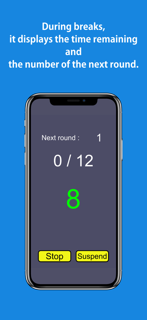 R-Timer - R-Timer interface showing the countdown during a break and the upcoming round number.