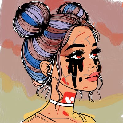 realistic girl with buns on the top of her head