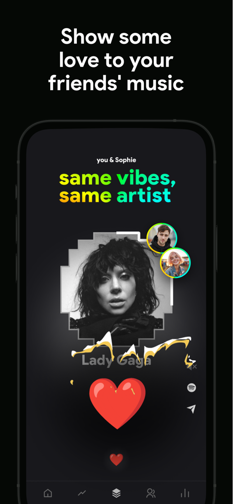 A screenshot of stats.fm app showing shared music interests and vibes with friends