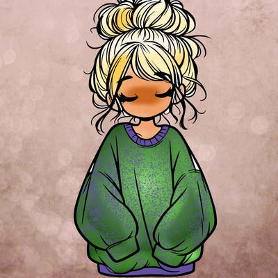 girl with baggy sweatshirt and messy bun