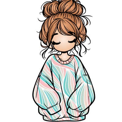 girl with baggy sweatshirt and messy bun