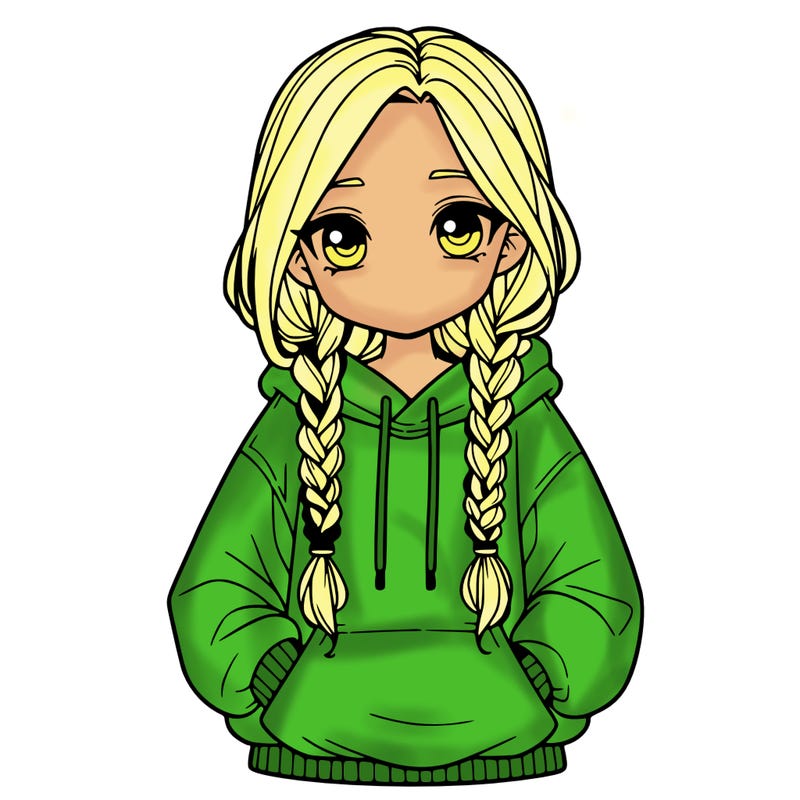a realistic girl with a oversized hoodie and she has braids