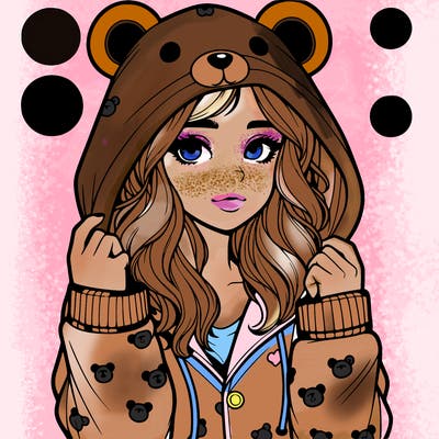 realistic girl in a animal pjs hoodie