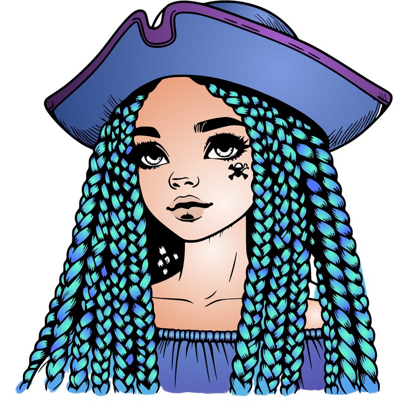 realistic girl with box braids and i realistic pirate hat