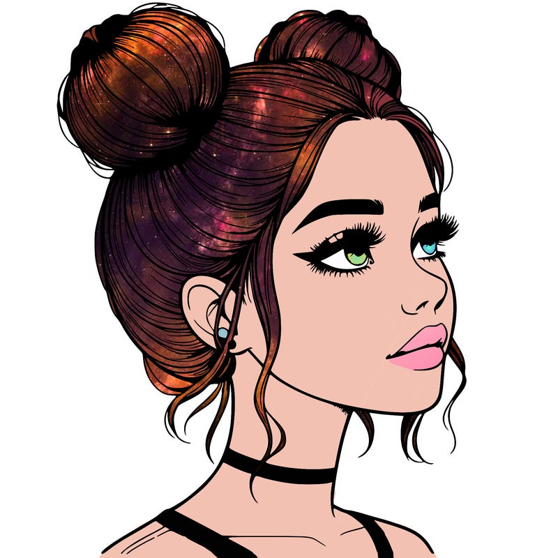 realistic girl with buns on the top of her head