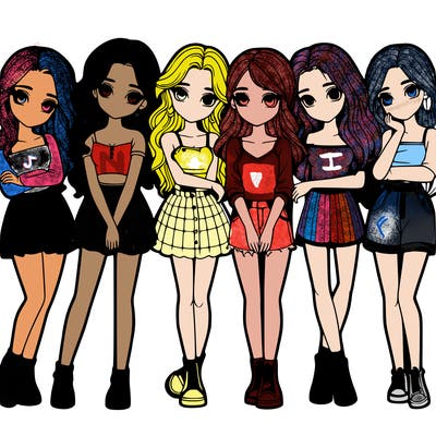 a group of girls realistic