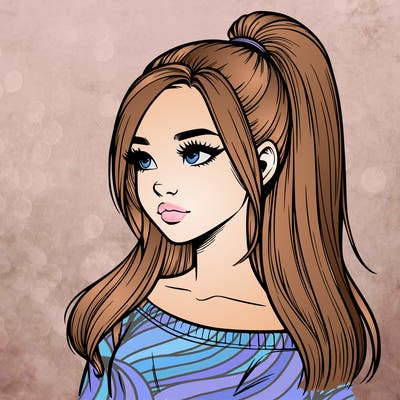 realistic girl with a high ponytail