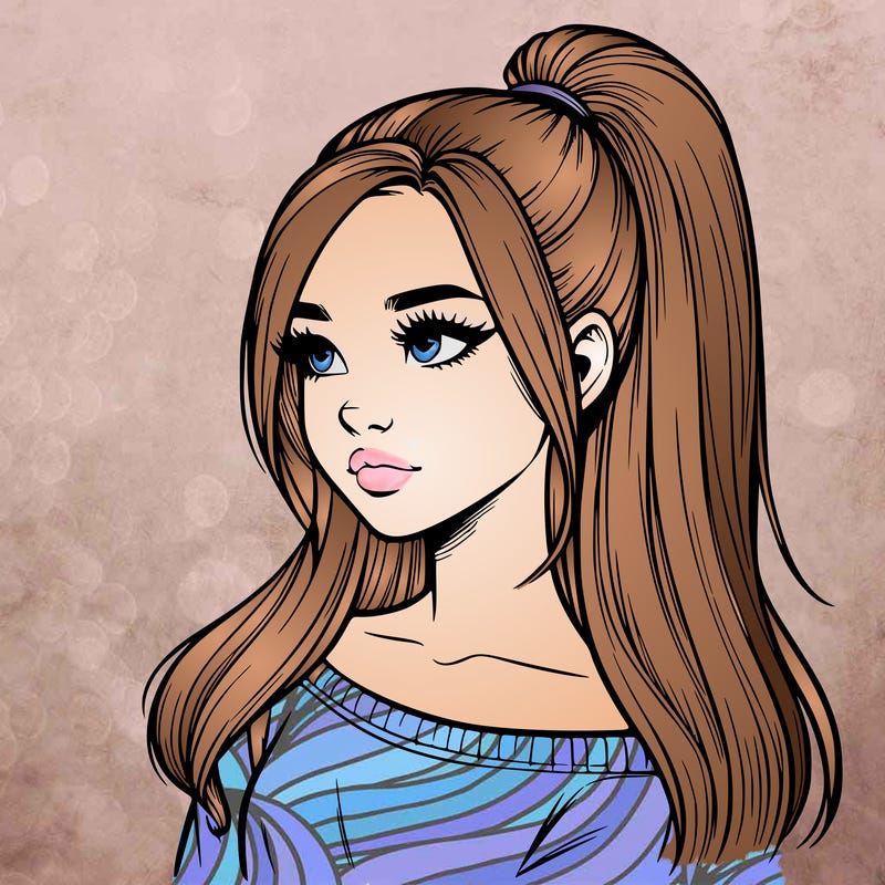 realistic girl with a high ponytail