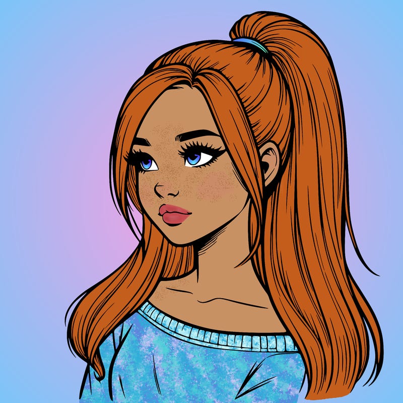 realistic girl with a high ponytail