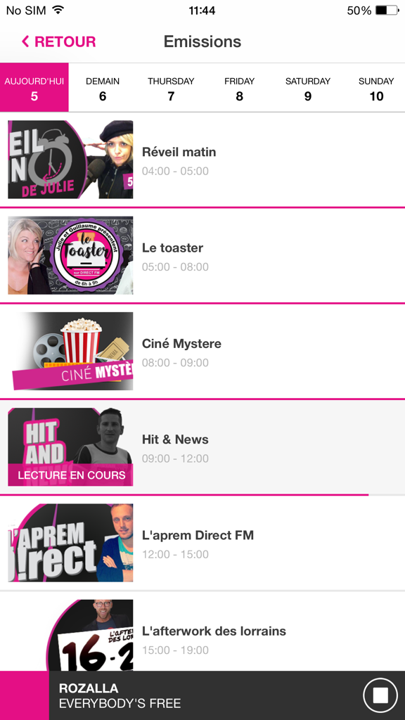 DIRECT FM - Daily radio show schedule on the DIRECT FM mobile app