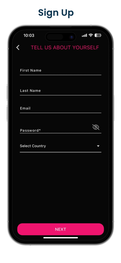 Pantalla de registro para la aplicación de entrenamiento de fútbol One Of Eleven