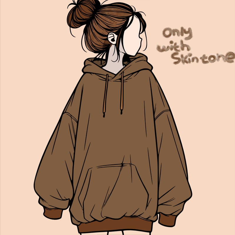 realistic girl with a oversized sweatshirt on and a bun