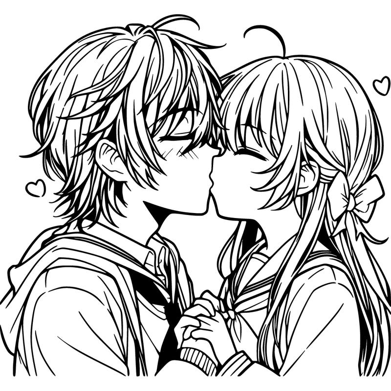 kissing boy and girl anime