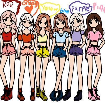 a group of girls wearing crop tops and shorts