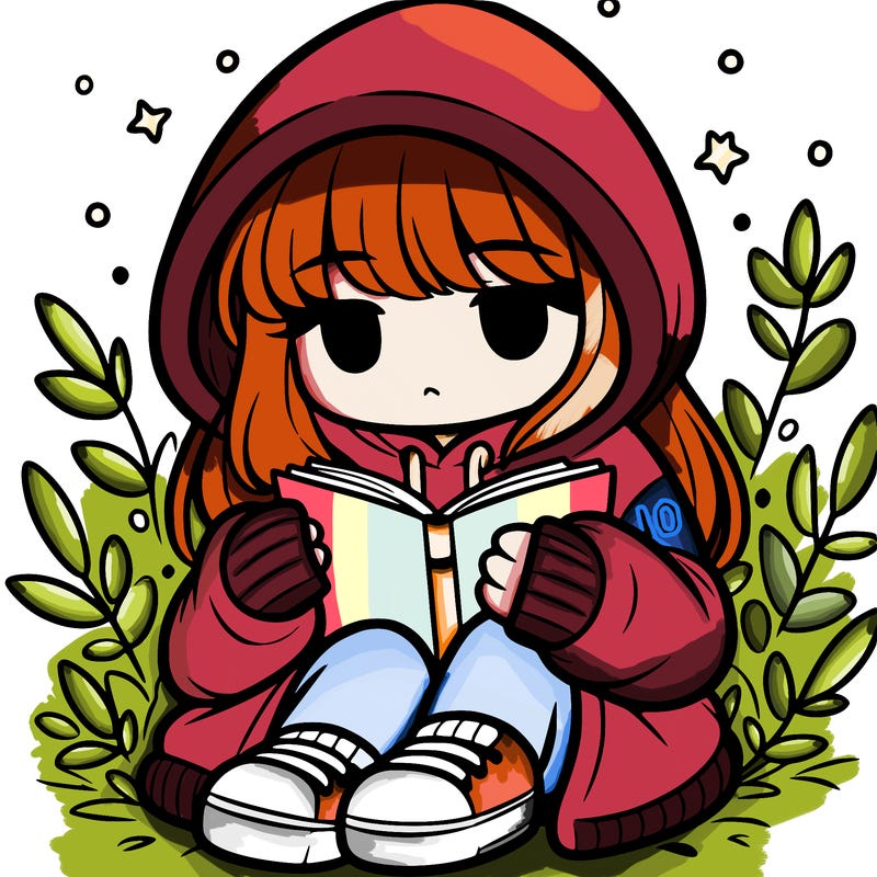 girl in oversized hoodie reading a book