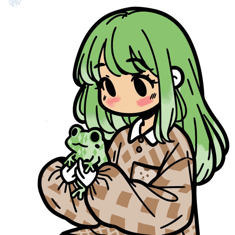 girl with long hair and a oversized shirt. and she is holding a frog