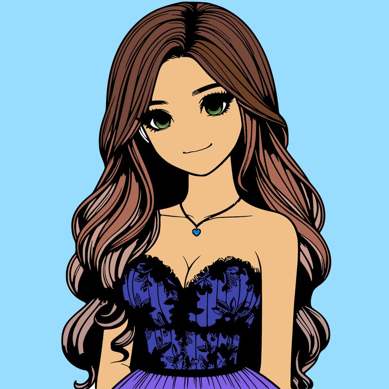 realistic girl with long hair and pretty prom dress