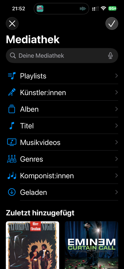 Cassette Player - Music library interface of the Cassette Player app showing artist and album categories