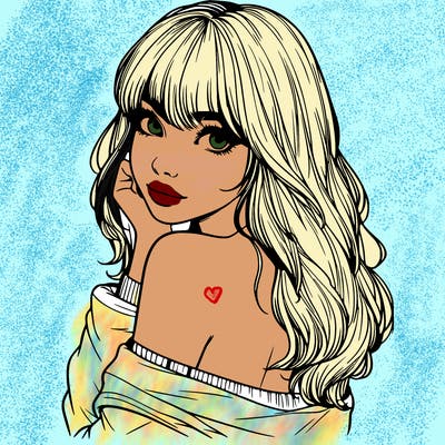 realistic girl with bangs looking over her shoulder