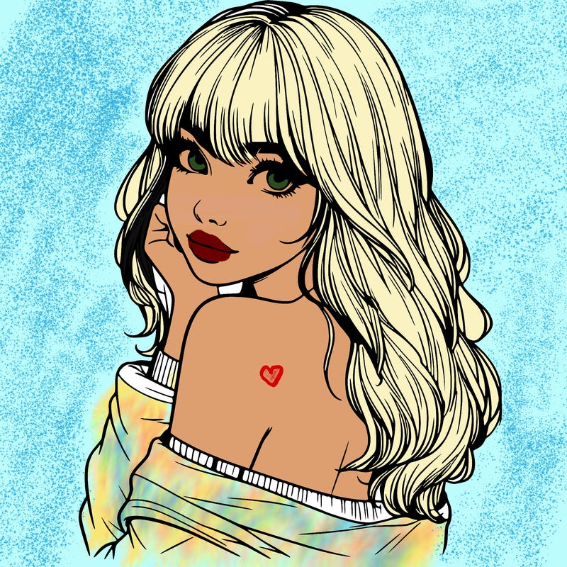 realistic girl with bangs looking over her shoulder