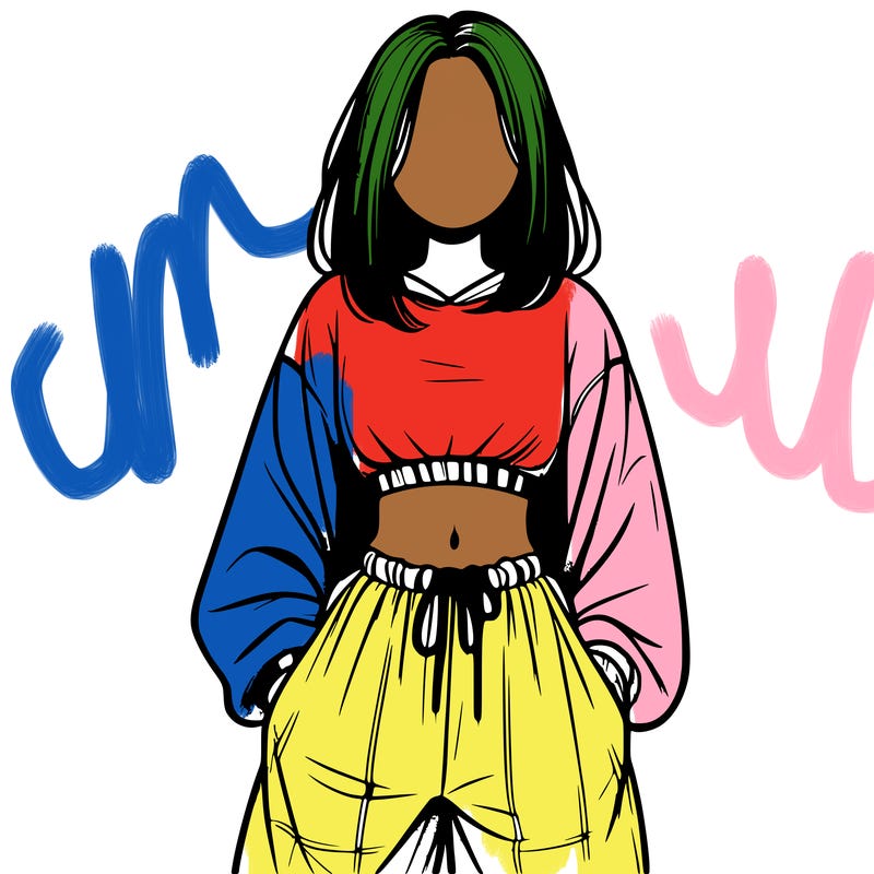 realistic girl faceless with baggy pants and a crop top