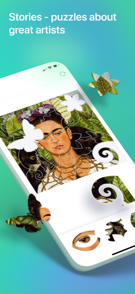 Art Quiz: paintings & artists - Quebra-cabeça de autorretrato de Frida Kahlo no aplicativo móvel Art Quiz.