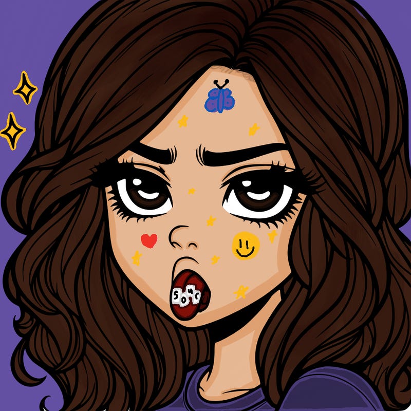 realistic annoyed girl with tongue out with waves hair