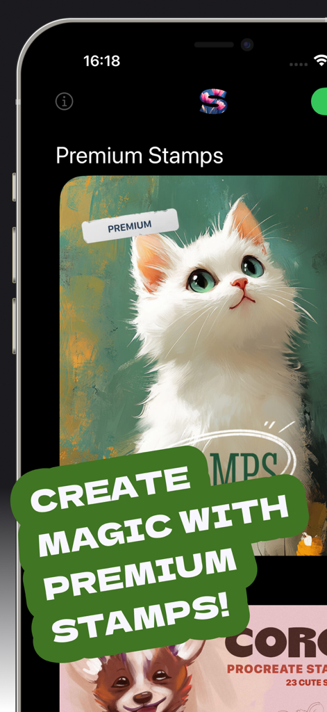 Stamps for Procreate - Stamps for Procreate app screen showing premium cat illustrations and creative tools