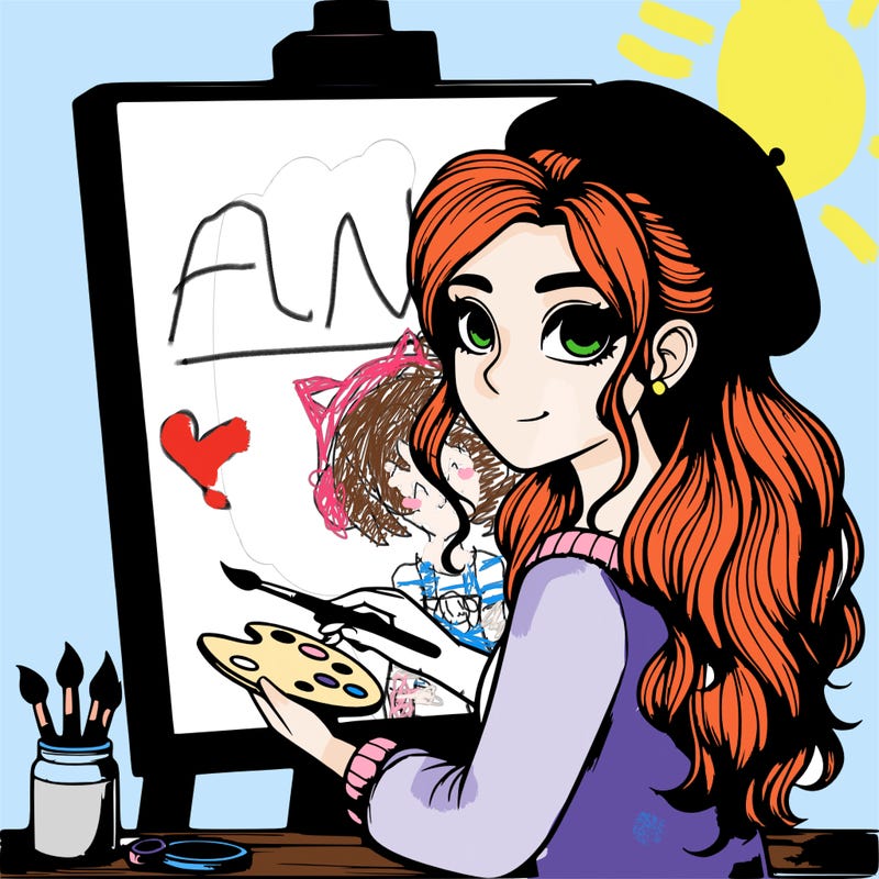 realistic girl artist painting a blank canvas