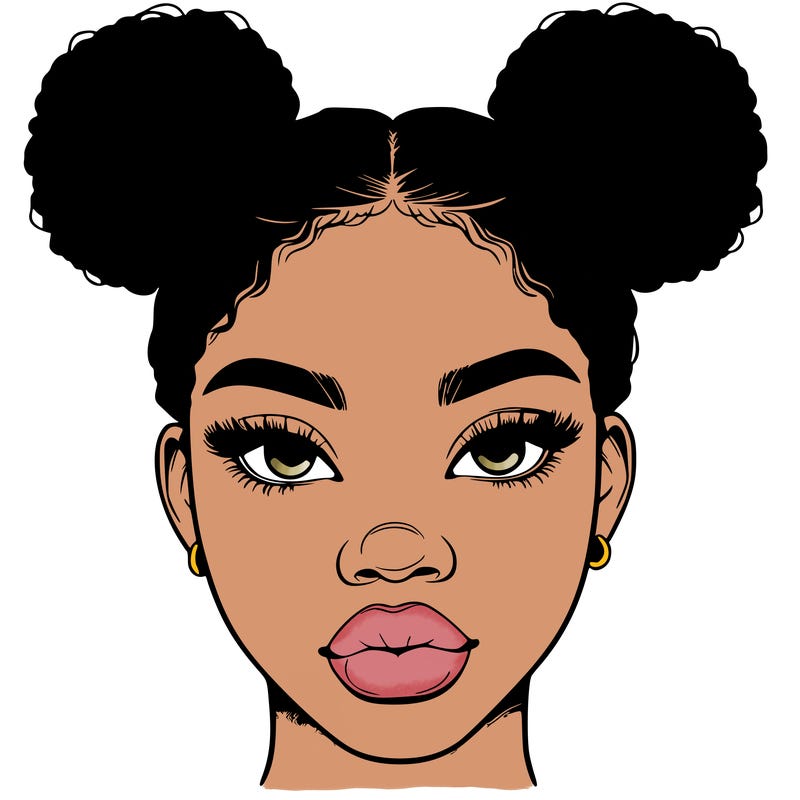 realistic black woman with two buns