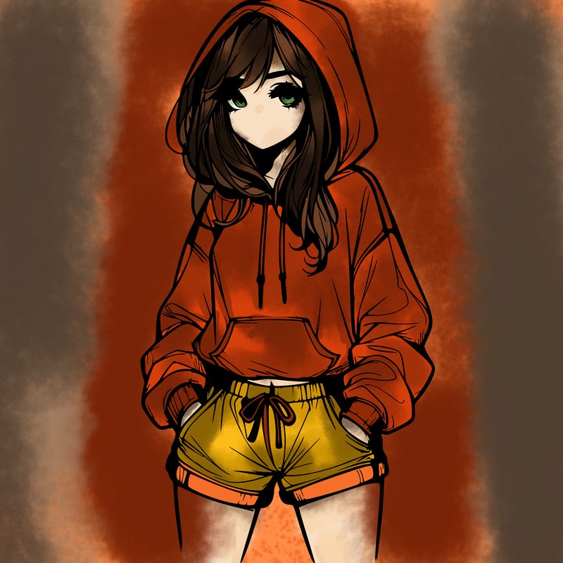 realistic girl in shorts and hoodie