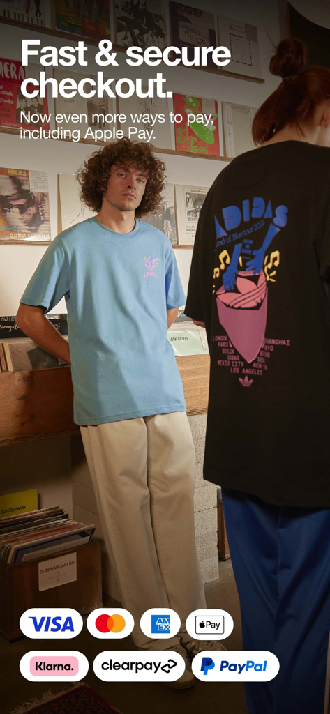 Fast and secure checkout options on the size app including Apple Pay and Klarna